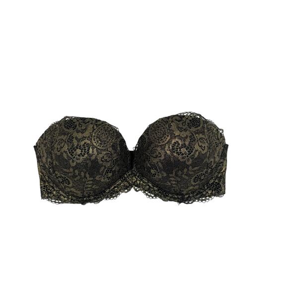 Victoria’s Secret 34D Very Sexy Strapless Black & Gold Lace Bra - Picture 1 of 6